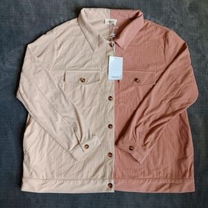 Corduroy Pink Cream Color Block, Andree By Unit 1X Button Up Shirt, Plus Fall